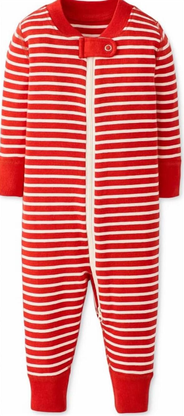 NEW HANNA ANDERSSON kid's striped 2-way zip sleeper in poppy/ecru